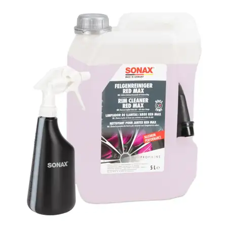 5L SONAX RED MAX Felgenreiniger Rim Cleaner + Spr&uuml;hboy Spr&uuml;hflasche