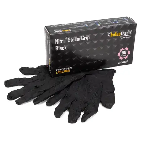 50x Gr&ouml;&szlig;e 10 / XL Nitril StellarGrip Handschuhe Schutzhandschuhe Diamantstruktur SCHWARZ