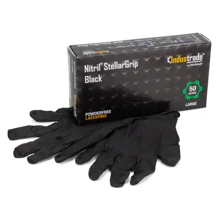 50x Gr&ouml;&szlig;e 9 / L Nitril StellarGrip Handschuhe Schutzhandschuhe Diamantstruktur SCHWARZ