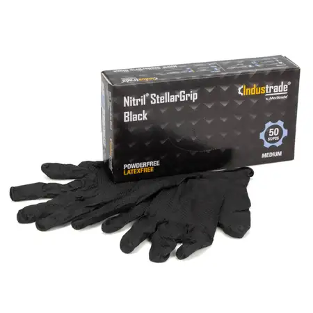 50x Gr&ouml;&szlig;e 8 / M Nitril StellarGrip Handschuhe Schutzhandschuhe Diamantstruktur SCHWARZ