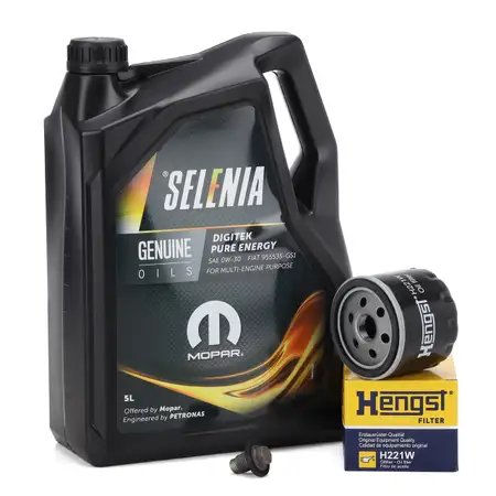 5L SELENIA DIGITEK PURE ENERGY 0W-30 Motor&ouml;l + HENGST &Ouml;lfilter FIAT 500X 334 Tipo 1.0 1.3