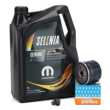 5L SELENIA DIGITEK PURE ENERGY 0W-30 Motor&ouml;l + PURFLUX &Ouml;lfilter FIAT 500X 334 Tipo 1.0 1.3