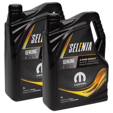 10L 10 Liter PETRONAS SELENIA Motor&ouml;l &Ouml;l K PURE ENERGY 5W40 MOPAR FIAT 9.55535-S2