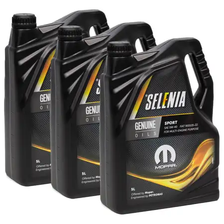 15L 15 Liter PETRONAS SELENIA Motor&ouml;l &Ouml;l SPORT 5W40 5W-40 MOPAR Fiat 9.55535-Z2