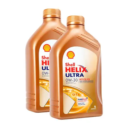 2L 2 Liter SHELL Motor&ouml;l &Ouml;l HELIX ULTRA ECT C2/C3 0W30 VW 504/507.00 MB 229.52