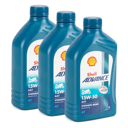 3L SHELL ADVANCE 4T AX7 15W-50 4-TAKT Motorrad Motor&ouml;l API SM JASO MA2