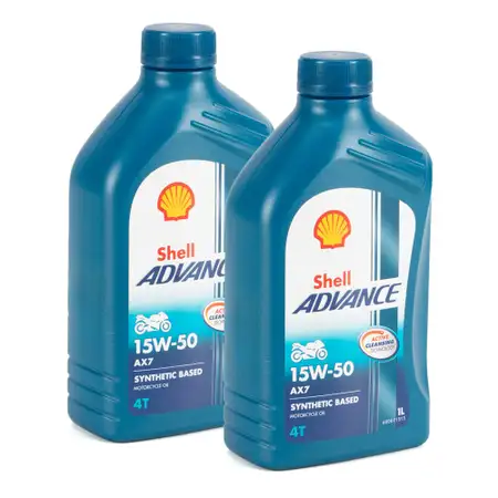 2L SHELL ADVANCE 4T AX7 15W-50 4-TAKT Motorrad Motor&ouml;l API SM JASO MA2