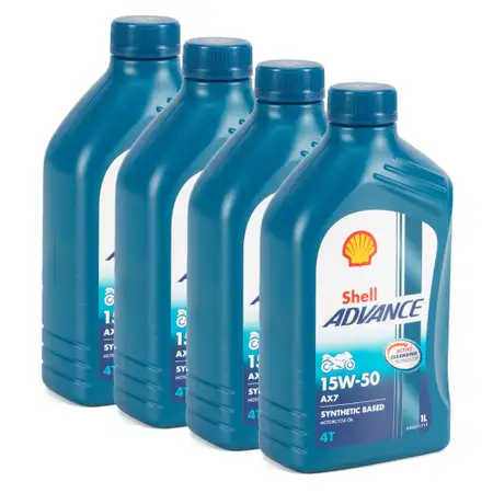 4L SHELL ADVANCE 4T AX7 15W-50 4-TAKT Motorrad Motor&ouml;l API SM JASO MA2