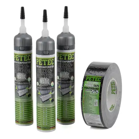 PETEC AKTIONSPAKET 3x 97720 Silikon-Dichtmasse + 1x 86150 Powertape Panzerband SCHWARZ