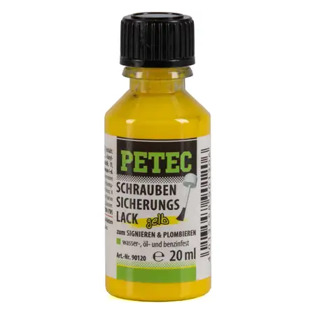 PETEC 90120 Schraubensicherungslack Schraubensicherung Pinselflasche 20ml GELB