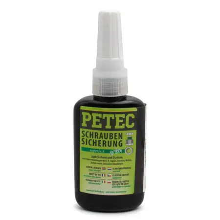 PETEC 93050 Schraubensicherung Schraubenkleber Gewindekleber Sicherung superfest gr&uuml;n 50g