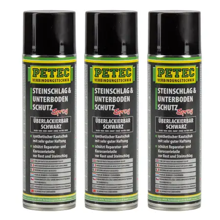 3x 500 ml PETEC 73250 Steinschlagschutz &amp; Unterbodenschutz Spray Schwarz