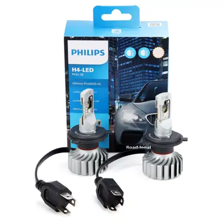 2x PHILIPS Ultinon Pro6000 H4 LED Lampe 11342X2 mit Stra&szlig;enzulassung 12V +230% 5.800K