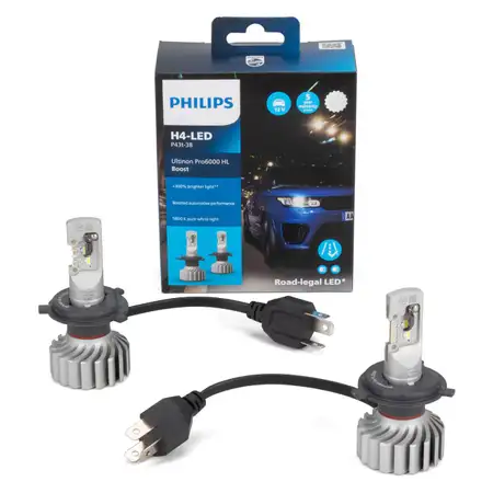 2x PHILIPS Ultinon Pro6000 HL Boost H4 LED mit Stra&szlig;enzulassung 12V +300% 5.800K