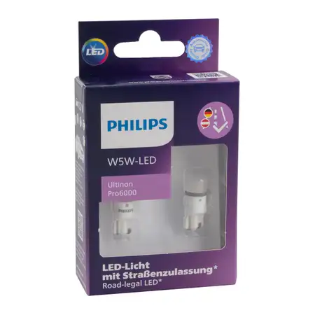 2x Philips LED Glassockelbirne W 5W Ultinon Pro6000 mit Stra&szlig;enzulassung 6000K