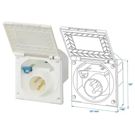 PROPLUS CEE Aussensteckdose Wohnwagen Wohnmobil 220-240V Einspeisung 16A IP44 eckig wei&szlig;