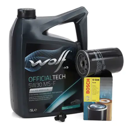 5L WOLF OFFICIALTECH 5W30 MS-F Motor&ouml;l + BOSCH &Ouml;lfilter FORD Fiesta Focus Mondeo 1.3-2.3