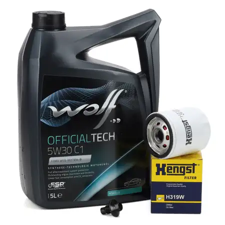 5L WOLF OFFICIALTECH 5W30 C1 Motor&ouml;l + HENGST &Ouml;lfilter FORD C-Max Fieta Focus Mondeo S-Max