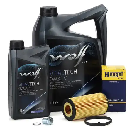 6L WOLF VITALTECH 0W30 V Motor&ouml;l + HENGST &Ouml;lfilter VOLVO S40 S60 S80 V40 V50 V60 V70 XC60