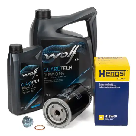 6L WOLF GUARDTECH 10W40 B4 Motor&ouml;l &Ouml;l + HENGST &Ouml;lfilter VW LT I T4 2.5 / TDI 2.4 D / TD