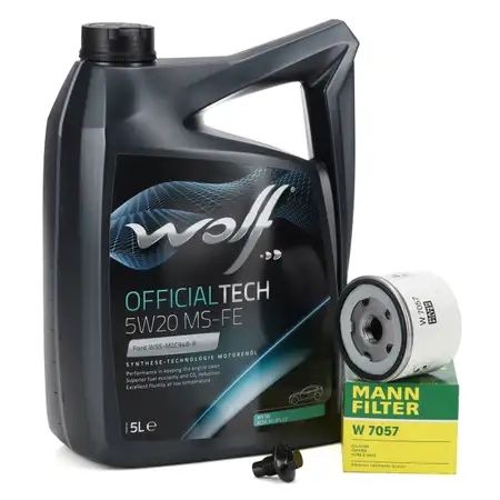 5L WOLF OFFICIALTECH 5W20 MS-FE Motor&ouml;l + MANN &Ouml;lfilter FORD Focus 4 Kuga 1.0/1.5 EcoBoost