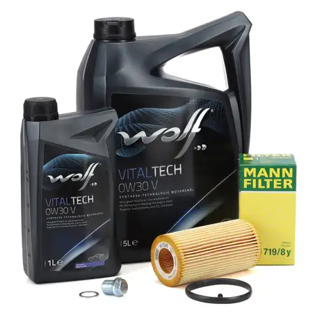 6L WOLF VITALTECH 0W30 V Motor&ouml;l + MANN &Ouml;lfilter VOLVO S40 S60 S80 V40 V50 V60 V70 XC60