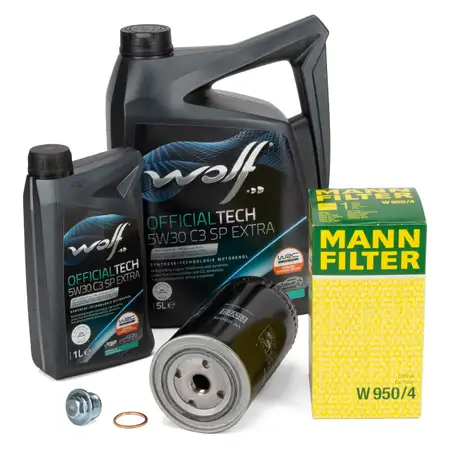 6L WOLF OFFICIALTECH 5W30 C3 SP EXTRA Motor&ouml;l + MANN &Ouml;lfilter VW LT I T4 2.5/TDI 2.4 D/TD