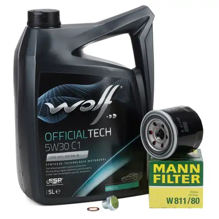 5L WOLF OFFICIALTECH 5W30 C1 Motor&ouml;l + MANN &Ouml;lfilter MAZDA 323 3 5 626 6 Premacy 2.0/2.2 D