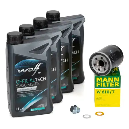 4L WOLF OFFICIALTECH 5W20 MS-FE Motor&ouml;l &Ouml;l + MANN &Ouml;lfilter HYUNDAI Atos i10 i20 1.0-1.2