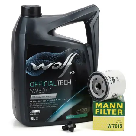 5L WOLF OFFICIALTECH 5W30 C1 Motor&ouml;l + MANN &Ouml;lfilter FORD C-Max Fieta Focus Mondeo S-Max