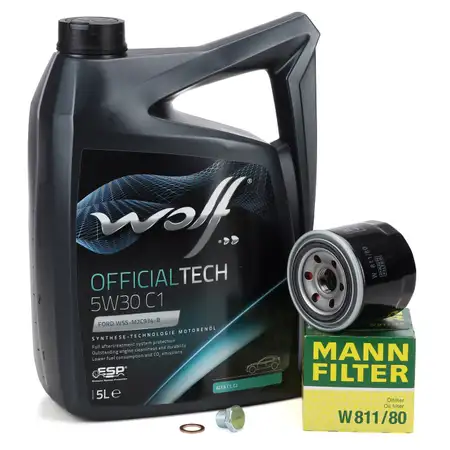 5L WOLF OFFICIALTECH 5W30 C1 Motor&ouml;l + MANN &Ouml;lfilter MAZDA 323 3 626 6 Premacy 2.0/2.2 D