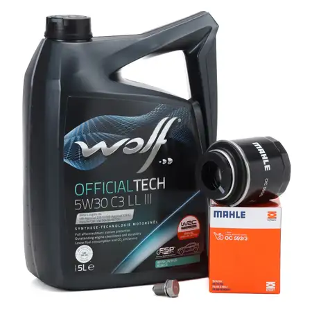 5L WOLF OFFICIALTECH 5W30 C3 LL III Motor&ouml;l + MAHLE &Ouml;lfilter VW Golf 6 A3 8P 1.2/1.4 TSI