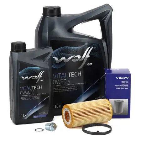 6L WOLF VITALTECH 0W30 V Motor&ouml;l + ORIGINAL &Ouml;lfilter VOLVO S40 S60 S80 V40 V50 V60 V70