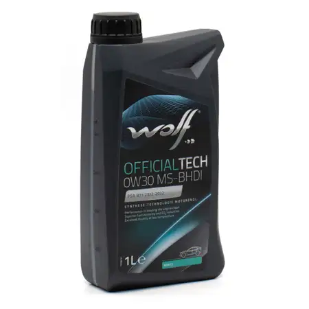 1L 1 Liter WOLF OFFICIALTECH 0W30 MS-BHDI Motor&ouml;l &Ouml;l PSA B71 2312 Fiat 9.55535-DS1/GS1