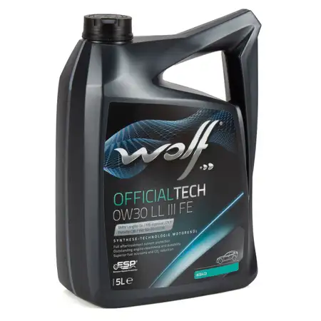 5L 5 Liter WOLF OFFICIALTECH 0W30 LL III FE Motor&ouml;l &Ouml;l BMW LL-04 MB 229.51 VW 504/507.00