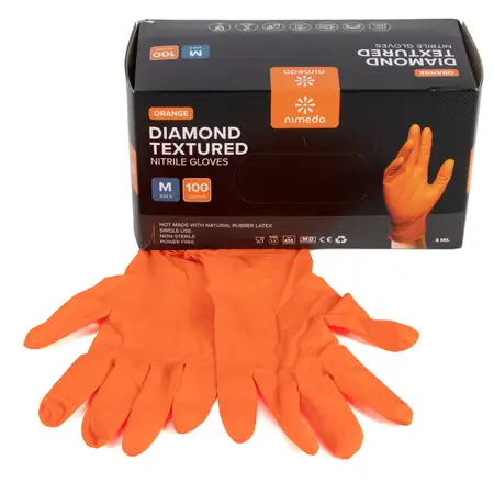 100x Gr&ouml;&szlig;e M Nitrilhandschuhe Schutzhandschuhe Einweghandschuhe Nimeda Diamond ORANGE