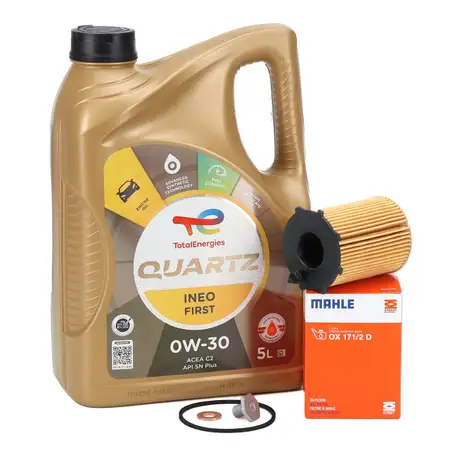 5L TOTAL QUARTZ INEO FIRST 0W-30 Motor&ouml;l + MAHLE &Ouml;lfilter PSA FORD VOLVO 1.4/1.5/1.6 D