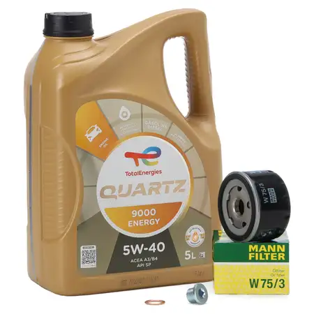 5 Liter TOTAL QUARTZ 9000 ENERGY 5W40 Motor&ouml;l + MANN W75/3 &Ouml;lfilter RENAULT Clio Twingo