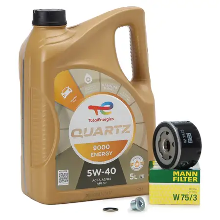 5 Liter TOTAL QUARTZ 9000 ENERGY 5W40 Motor&ouml;l + MANN W75/3 &Ouml;lfilter RENAULT Laguna Megane