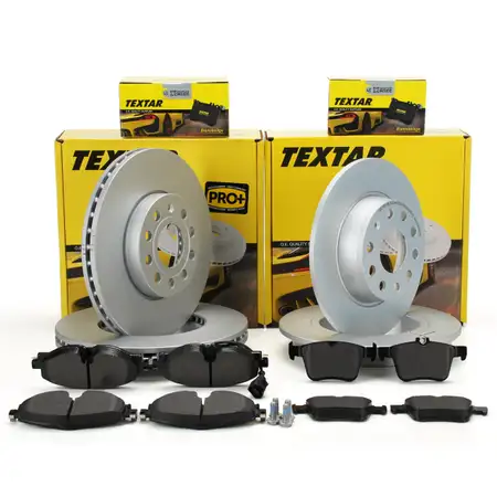 TEXTAR Bremsscheiben + Bel&auml;ge + Wako VW Golf 7 T-Roc AUDI A3 (8V) Q2 (GA) vorne + hinten