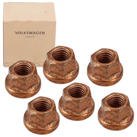 6x ORIGINAL AUDI VW Mutter Abgaskr&uuml;mmer M8x1,25 SW12 mit Flansch &Oslash; 16,3mm N90894601