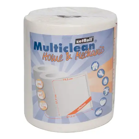 ZETCLEAN Putzrolle Putzt&uuml;cher Putzpapier Papierrolle WEISS 2-LAGIG 23x22cm 500 Blatt