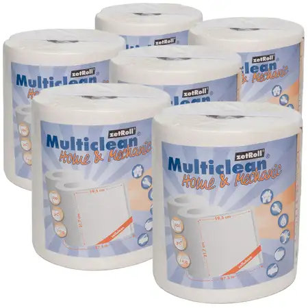 6x ZETCLEAN Putzrolle Putzt&uuml;cher Putzpapier Papierrolle WEISS 2-LAGIG 23x22cm 3000 Blatt