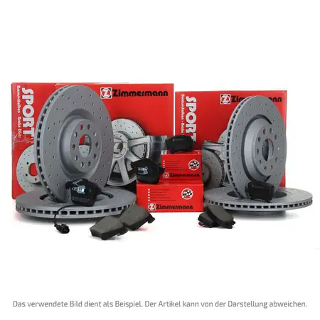 Zimmermann SPORT Bremsscheiben + Bel&auml;ge + Sensor AUDI A3 8P SKODA Octavia 2 vorne + hinten