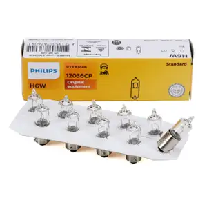 10x PHILIPS 12036CP Kugellampe Stecksockellampe H6W 12V 6W BAX9s