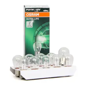 10x OSRAM Kugellampe Stecksockellampe P21W ULTRA LIFE 12V 21W BA15s 7506ULT