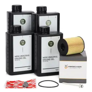 4L ORIGINAL 5W30 Motoröl + HIRSCHER Ölfilter MINI R56 R55 One D / Cooper D 90/109 PS 9HZ