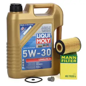 5L LIQUI MOLY 5W30 LONGLIFE III Motoröl + MANN Ölfilter VW Golf 7 Passat B8 1.6/2.0 TDI