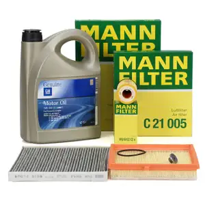 MANN Filterset + 5L ORIGINAL 5W30 dexos2 Motoröl OPEL Adam (M13) 1.2 1.4/LPG/S 69-150 PS