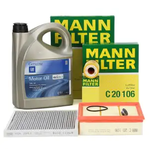 MANN Filterset + 5L ORIGINAL 5W30 dexos1 Gen3 Motoröl OPEL Corsa D 1.0 1.2 1.4 + E 1.2 1.4